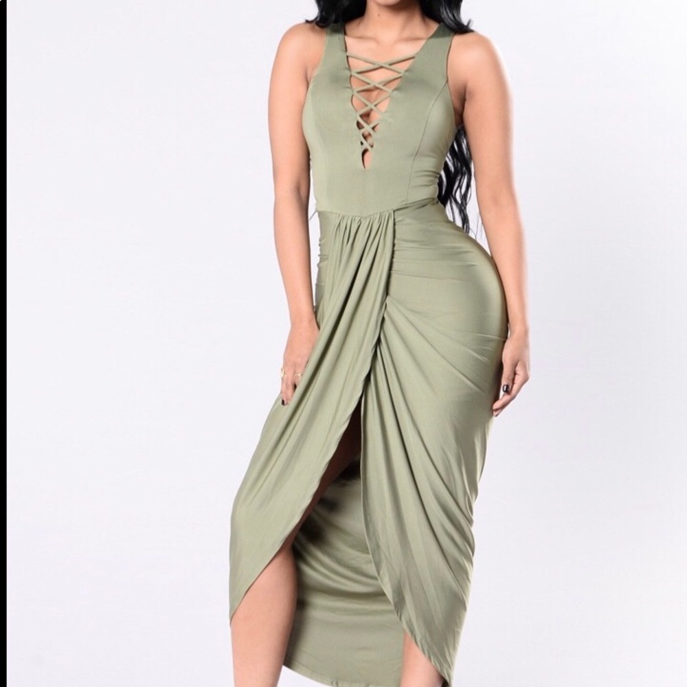 Rose colored dress with criss cross detailing